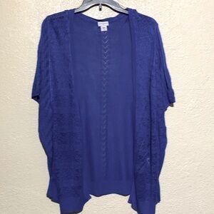 Jaclyn Smith Sweater Open Cardigan XL Blue Short Sleeve Knit Light Weight Rayon